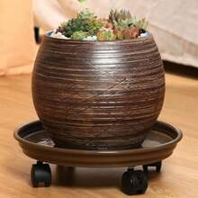 Carro para Plantas con Ruedas Soporte para Plantas con Ruedas de Alta Resistencia Base para Maceta móvil de plástico Base para jardinería con Bandeja de Agua. - café de colores - Ver 3