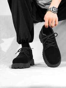男士正装商务休闲皮鞋，百搭时尚正装鞋，适合工作、婚礼、休闲场合，纯色金属鞋眼，大码可选 - 黑色 - 查看 9
