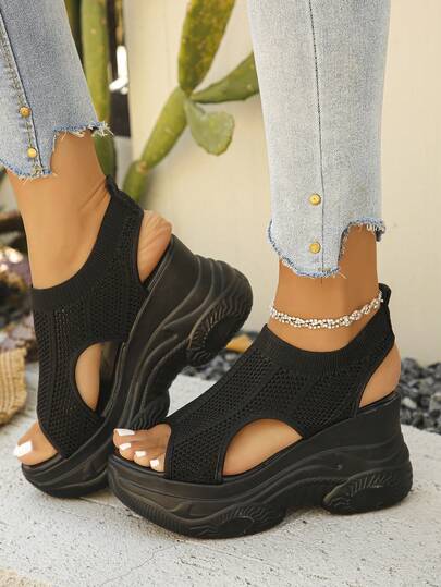 1 đôi sandal đế xuồng dày dặn, thoáng khí dành cho nữ tuổi teen, thích hợp cho phong cách thường ngày và đường phố mùa hè.