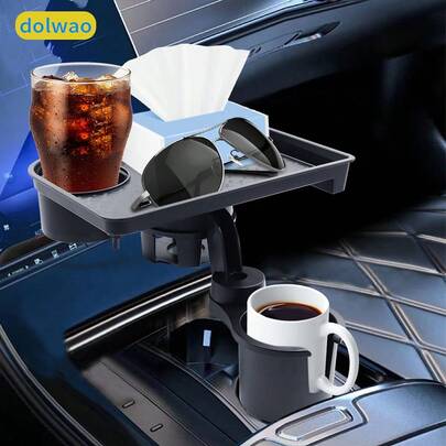 dolwao 2-In-1 Detachable Car Cup Holder Tray, With Solid Base And Phone Slot, 360° Rotatable Tray, Durable Car Interior Accessory