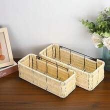 OwnMy - Juego de 2 cestas colgantes de plástico de mimbre para colgar en la cocina cestas colgantes de frutas y verduras para mostrador de cocina organizador de papel de depósito de inodoro para - Beis - Ver 2