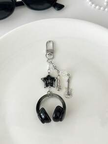 1个男女通用新款INS风音乐耳机钥匙扣，创意迷你麦克风吉他音符配件，个性化手机挂绳包饰，音乐节音乐爱好者礼物 - 彩色 - 查看 3