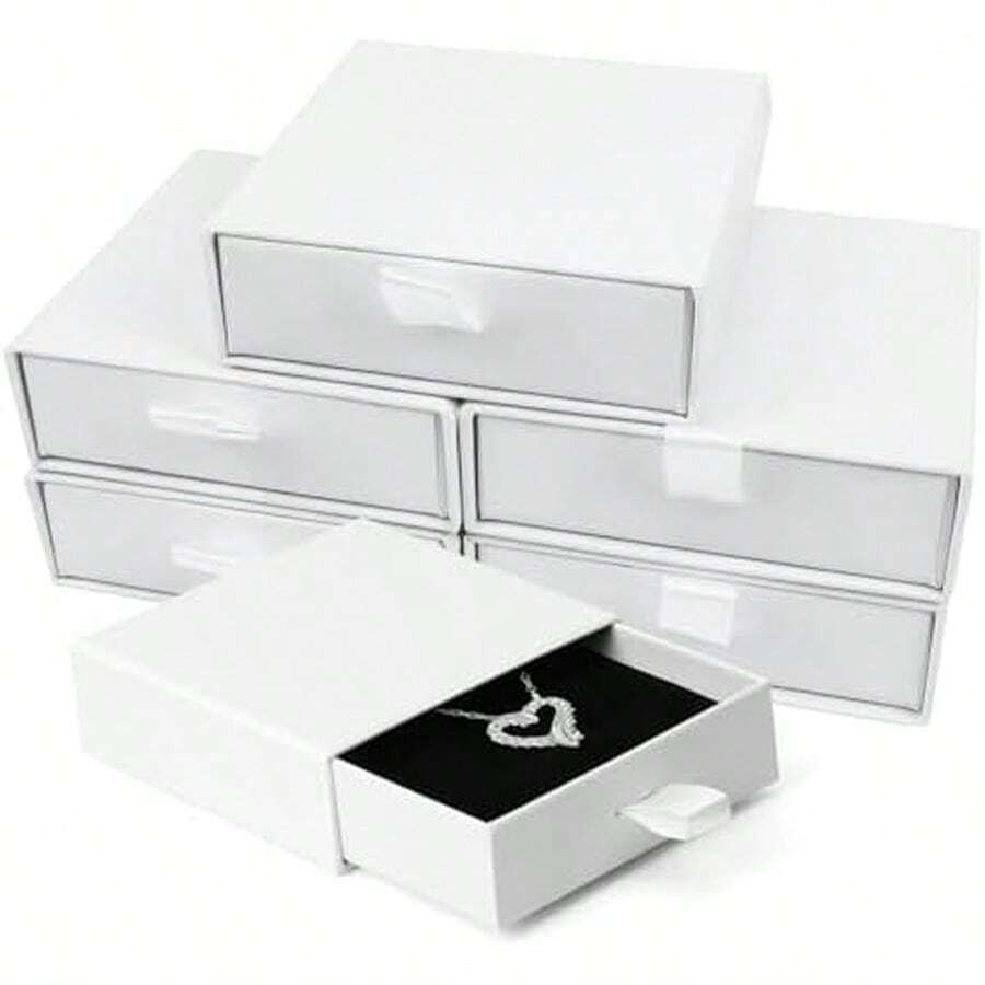Jewelry Gift Boxes, 20 Pack 3.5*3.5x1Inch Cardboard Jewelry Boxes, Bulk Small Jewelry Boxes With Lids For Necklace Ring Earring Display Box (Black) - 白色抽屜盒(5個裝) - 查看 1