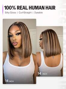 MEGALOOK 升级款 13x6 三合一™ 无胶假发，渐变铂金色挑染直发波浪卷，带抽绳，100% 真人发丝，透明蕾丝前额，预剪耳到耳蕾丝无胶假发，预拔毛自然发际线，波浪卷发造型，无需胶水，适合初学者，女性日常佩戴 - 彩色 - 查看 5