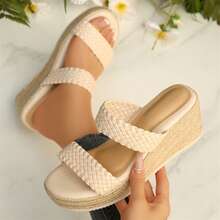 Womens Wedges Heels Summer Outdoor Beach Walking Travel Shoes Platform Sandals Wedge Sandals Open Toe Comfortable Espadrilles - 米色 - 查看 4