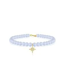 FOREVER QUEEN 1pc 925 Sterling Silver Aquamarine Agate Handmade Beaded Moon, Star, Clover Bracelet For Women & Girls - Aquamarine - View 5