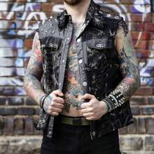 1/4 件套黑色哥特式 PU 皮革铆钉朋克派对男女手链 - 黑色#1 - 查看 2