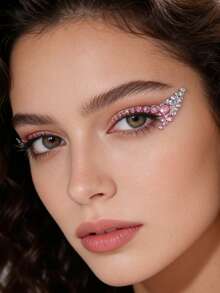 1 pieza Pegatina de delineador de ojos con cristales de color rosa y plateado - Pegatina facial brillante de cristal, decoración de maquillaje impermeable y sin adhesivo para festivales, fiestas y uso diario en primavera/verano, adecuada para mujeres - Multicolor - Ver 3