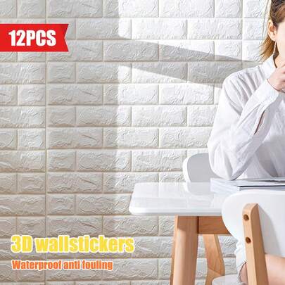 Bộ 12 miếng dán tường 3D, decal nhựa mờ tự dính, họa tiết sọc hình chữ nhật lấp lánh, điểm nhấn kim tuyến, sử dụng một lần, dán được trên nhiều bề mặt, thích hợp trang trí nhà bếp, phòng tắm, phòng khách.