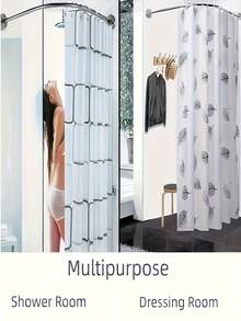 Curved Stainless Steel Extendable Shower Curtain Rod, High Load-Bearing, Anti-Rust, Silver Color, Suitable For Bathroom - B - View 9