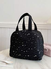 便携式保温午餐包、午餐盒、便当包、晚餐保温包、加厚可爱水果午餐包（学生适用）、闪亮星星午餐包 - 黑色 - 查看 8