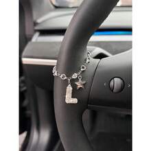 1pc Diamond Studded Letters Star Shaped Car Steering Wheel Decorations Personalized Car Interior Decorations Crystal Chain Decorative Pendants - Letter Steering Wheel Ornament - View 4