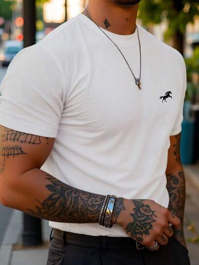 Áo thun ngắn tay cổ tròn in họa tiết, kiểu dáng giản dị, thoải mái, tối giản, thích hợp cho mùa hè.
