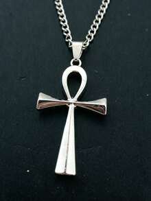 Punk Geometric Cross Vintage Necklace, Versatile Casual Fashion Accessory (Based On Actual Product) - Silver - View 3