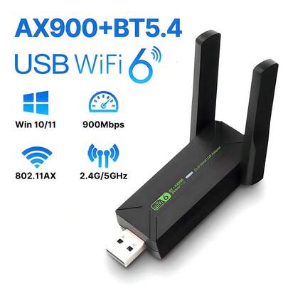 Adaptador USB WiFi 6 AX900 Bluetooth 5.4 2 en 1 Dongle 2.4G y 5GHz con 2 antenas de 5dbi Receptor inalámbrico de red para Windows 10/11