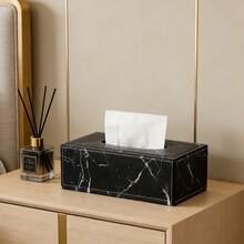 Luxury Marble Pattern Leather Tissue Box, Suitable For Home/Bathroom/Office, Fits Multiple Tissue Sizes, Creative Storage Box For Living Room Coffee Table - Black and White - View 5