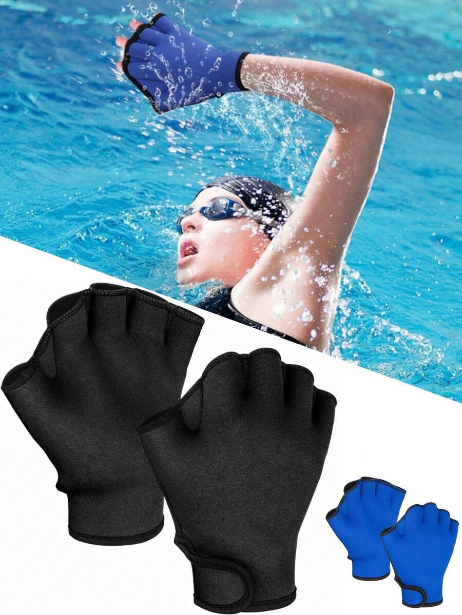 1 双游泳手套、游泳脚蹼、潜水脚蹼、运动水上手套、网状划水游泳手套、水中健身操 - 彩色 - 查看 1