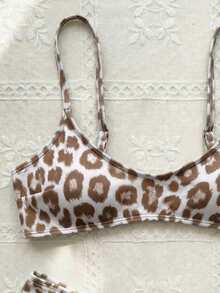 新款春夏波西米亚风可调节肩带V领休闲性感优雅豹纹比基尼套装，适合海滩、度假、派对等场合。 - 彩色 - 查看 4