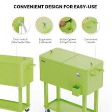 80 Quart Rolling Ice Chest Portable Patio Party Bar Drink Cooler Cart with Shelf Beverage Pool with Bottle Opener Light Green - Verde claro - Ver 5