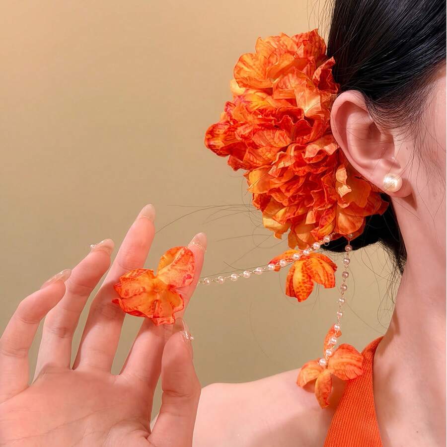 Kẹp tóc nữ thanh lịch, tươi mát, kiểu dáng nghỉ dưỡng, họa tiết hoa cam đính ngọc trai, thích hợp sử dụng hàng ngày, ở nhà, trường học, bãi biển, văn phòng, tiệc tùng, kỳ nghỉ, sinh nhật, tựu trường, năm mới, Ngày Valentine, Ngày của Mẹ, Giáng sinh, đám cưới, lễ hội âm nhạc, lễ tốt nghiệp, mùa xuân/hè, kẹp càng cua, du lịch. - Màu Cam cháy - Xem 1