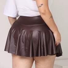 Women's Plus Size Short Skirt In Ciré Suplex Fabric, High Waist, Elegant For Gym Or Party - Rỉ Nâu - Xem 2