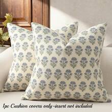 1件蓝色农舍风花卉抱枕套（不含枕芯），复古乡村经典植物设计，适用于卧室、阳台、客厅、餐厅、家居装饰、枕套、沙发靠垫 - 藍色 - 查看 2