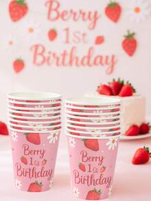 40件套浆果主题一周岁生日餐具套装，婴儿派对一次性餐具套装，纸盘、纸杯和餐巾纸，草莓主题一周岁生日派对用品，新娘送礼会回礼，婴儿派对用品，性别揭晓派对装饰，男宝宝和女宝宝派对装饰，野餐用具，日常家居用品，厨房用品，夏季装饰，婚礼装饰，派对回礼 - 草莓&雛菊 - 查看 10