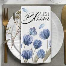 2条蓝色郁金香花卉图案清洁布，柔软吸水可重复使用，适用于家居用品的擦干抹布，春夏花卉图案 - 2件裝40*60cm - 查看 3