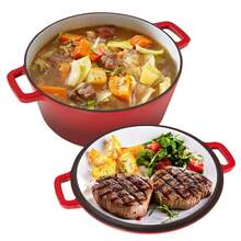 2-In-1 Enameled Cast Iron Dutch Oven Pot With Skillet Lid, 6QT Dutch Oven & 2QT Skillet Combo, Multi Cooker Stock Pot For Frying, Cooking, Baking, Induction & Ovens - View 9
