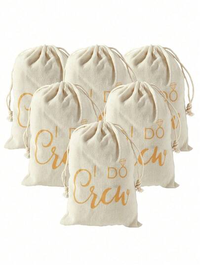 Bộ 6 túi quà cưới "I DO" - Túi cứu trợ và sơ cứu cho tiệc độc thân, đám cưới và tiệc cô dâu - Túi dây rút bằng vải lanh đựng quà tặng và vật dụng cần thiết trong trường hợp khẩn cấp.