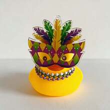Escultura decorativa de pato de mascarada, pato decorativo con cadena de cuentas, decoración única para el salpicadero del automóvil y el escritorio, regalo divertido para fiestas entre amigos, regalo original para el automóvil, la oficina y la decoración del hogar - Pato amarillo enmascarado - Ver 9