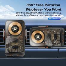 REMAX 15W无线车载充电器；自动夹紧；360°旋转；稳定防抖；中控台手机支架；通用导航支架；兼容iOS/安卓系统；汽车配件 - 黑色 - 查看 4