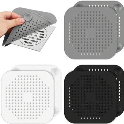 3个装硅胶防堵塞毛发排水盖，方形吸盘式毛发收集器，适用于浴室、浴缸、厨房、家居装饰、开学季、秋季