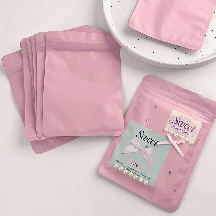 25/50个装，粉色自封袋，不透明抗氧化袋，盲袋，可重复使用的铝箔哑光平底袋，派对、节日礼品袋，食品、糖果包装袋，密封袋 - 多色 - 查看 1