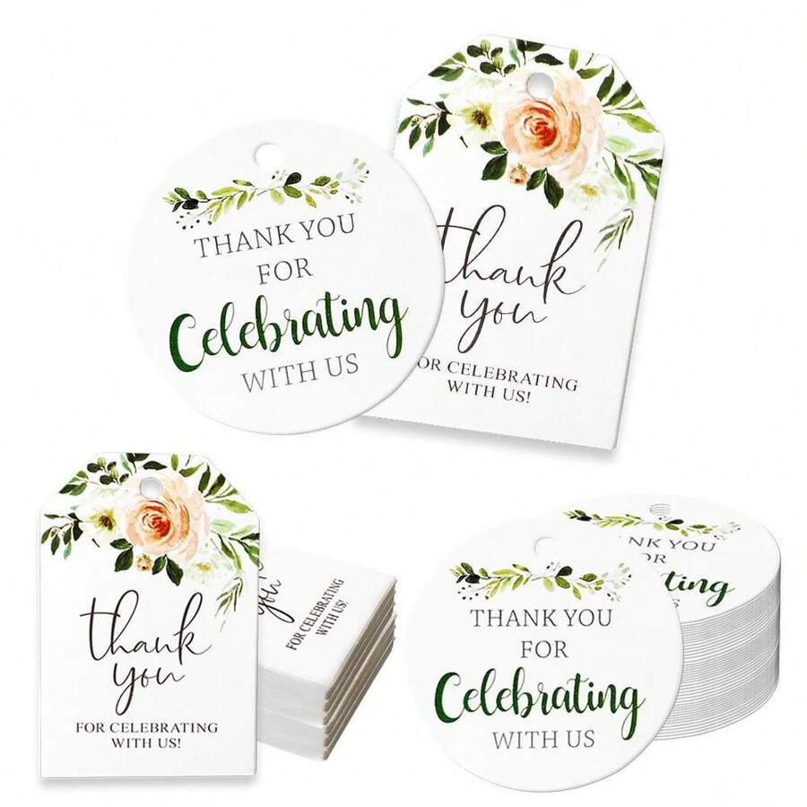 100 piezas Etiquetas de regalo con forma de hoja, Etiquetas personalizadas de agradecimiento para recuerdos de boda, Decoración de empaque de regalo DIY - Tarjeta de Acción de Gracias - Ver 1
