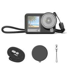 For Osmo Action 6 PULUZ Silicone Protective Cover With Wrist Strap & Lens Cap (Black) - View 1