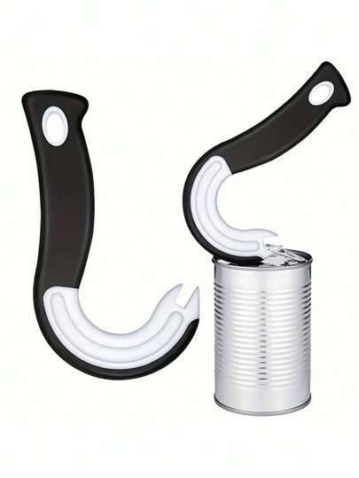 1个便携式人体工学拉环开罐器（罐头标签撕取器），多功能轻松开罐器，二合一厨房工具，适用于罐头和瓶子，6.1*3.7英寸 | 易握设计，精准锁扣，挂孔设计 - 无需费力，不伤手指，适合老年人和手部力量较弱者使用，简易开罐器