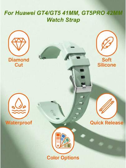 18mm Women's Silicone Strap Compatible With Huawei Watch GT5 41mm GT5 Pro 42mm Sports Strap Replacement Strap Compatible With HuaweiWatch GT4 41mm Breathable Wristband, Universal Quick Release Interface, Compatible With Other Brands' 18mm Universal Interface Smart Watches.