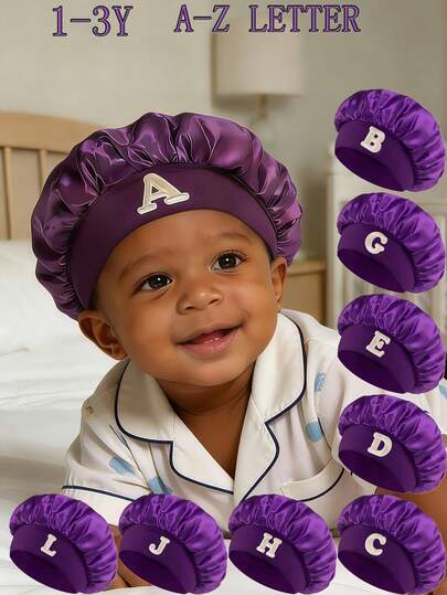 儿童缎面睡帽，柔软舒适，保护发型，适合上学、睡衣派对和旅行等场合作为夜间头饰，适合1-3岁儿童。
