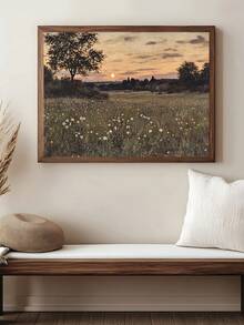 1pc Firefly Field Landscape Printable Wall Art, Evening Countryside Scene, Vintage Room Decor, Rustic Farmhouse Wall Art, Moody French Countryside Cottage Print, The Ideal Gift For Friends, Bedroom Art Print, Living Room Decor, Office Decor, Kitchen Decor, Bathroom Decor, Wall Art, Wall Decor, Home Decor, Room Decor, Canvas Wall Art, Posters, Wall Art With Frame, Optional Frame - Multicolor - View 3
