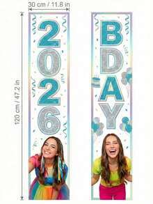 2件組彩虹主題生日派對門牌 定製文字生日門布條 個性化照片生日門口裝飾 可客製化生日歡迎牌 - 彩色 - 查看 7