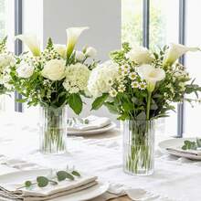 Tomnk 12 jarrones cilíndricos de vidrio para centros de mesa, jarrones de flores para decoración de bodas, portavelas de vidrio de 15 cm de alto para mesa, jarrones florales a granel para decoración del hogar. - transparente - Ver 9