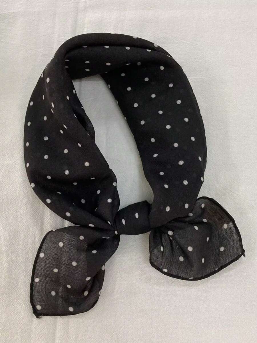 卡通小狗印花小方巾，百搭时尚围脖/头巾，女士适用 - S54642-黑色 - 查看 1