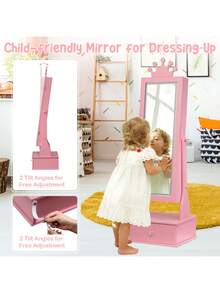 Armario joyero infantil con espejo de cuerpo entero y luz LED – Tocador organizador independiente – 3 cajones amplios – Perfecto para organizar bisutería – Ideal para niñas - rosa - Ver 3