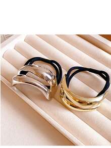 1Pc Minimalist Elegant Hollow Double Layer Metal Hair Scrunchie Women High Elastic Hair Tie Fashion Durable Daily Outing Office Commute Home Care Versatile Hair Beauty Accessory National Celebration Ceremony,Hair Accessories,Hair Ties,Hair Accessories For Women,Hair Stuff,Scrunchies For Hair - Elastic Hair Tie - View 6