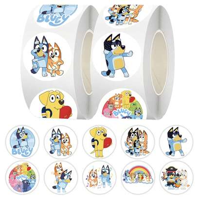 Bluey 1 Roll Cartoon Roll Stickers, Children's Animation Peripherals, Handbooks, DIY Decorative Cultural And Creative Stickers, Perfect Holiday Gifts For Fans And Friends