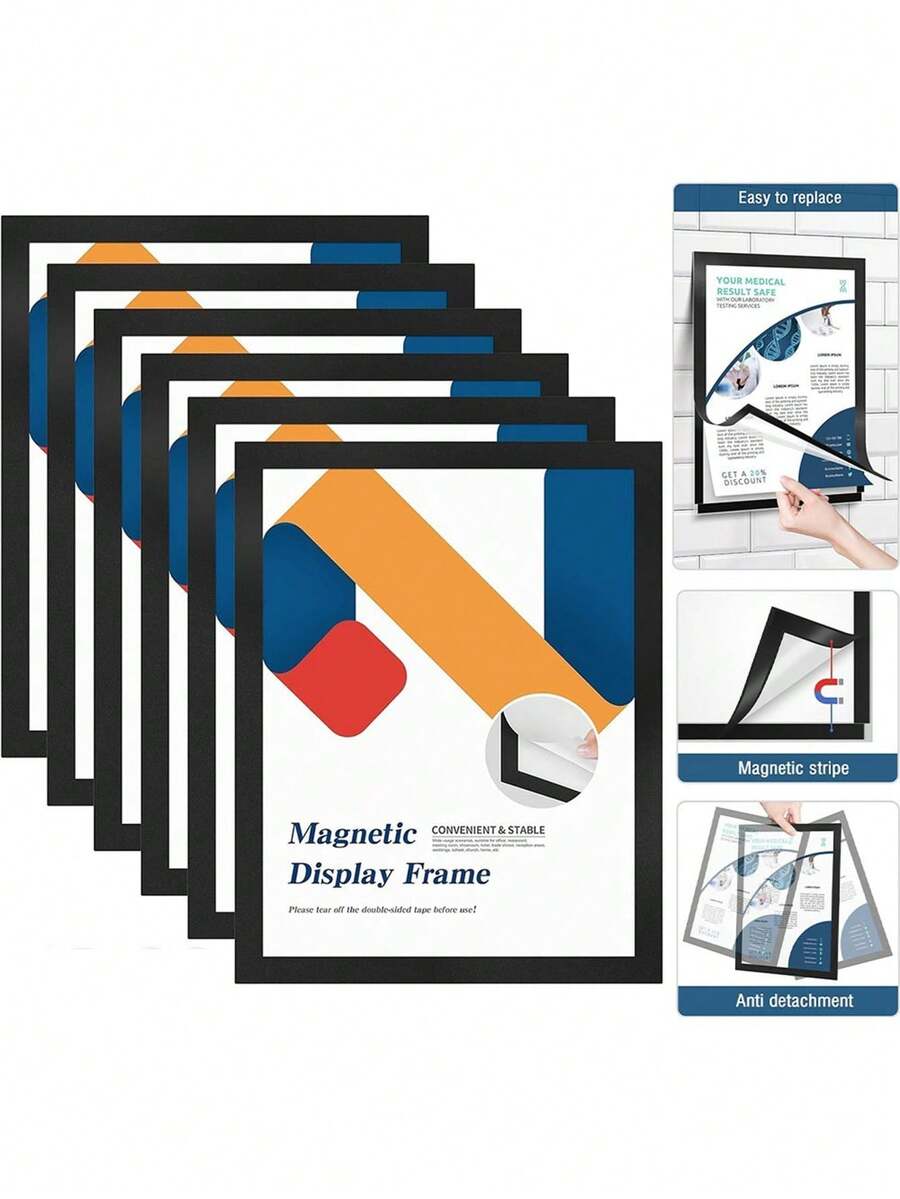 Self-Adhesive Magnetic Sign Holder, Double-Sided Window Magnetic Display Frame, Transparent And Strong Magnet, Suitable For Office/Shop/Door/Glass/Refrigerator Display - 6Pcs - View 1