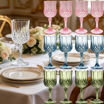 48 piezas de vasos de vino de plástico vintage ámbar o verde oscuro - Copas de champán de 7 onzas irrompibles y reutilizables, perfectas para bodas, fiestas, bares, pubs, clubes, restaurantes