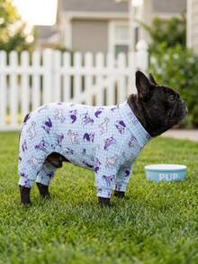 Dog Summer Shedding Hair Control Pajamas - Breathable High Stretch Full Coverage Pet Rompers, Summer Anti Licking & Bug Protective Jumpsuit For Medium Large Dogs, All Over Printing Dog Clothes - Cute Blue With White Stripe And Dog Pattern - Multicolor - View 4