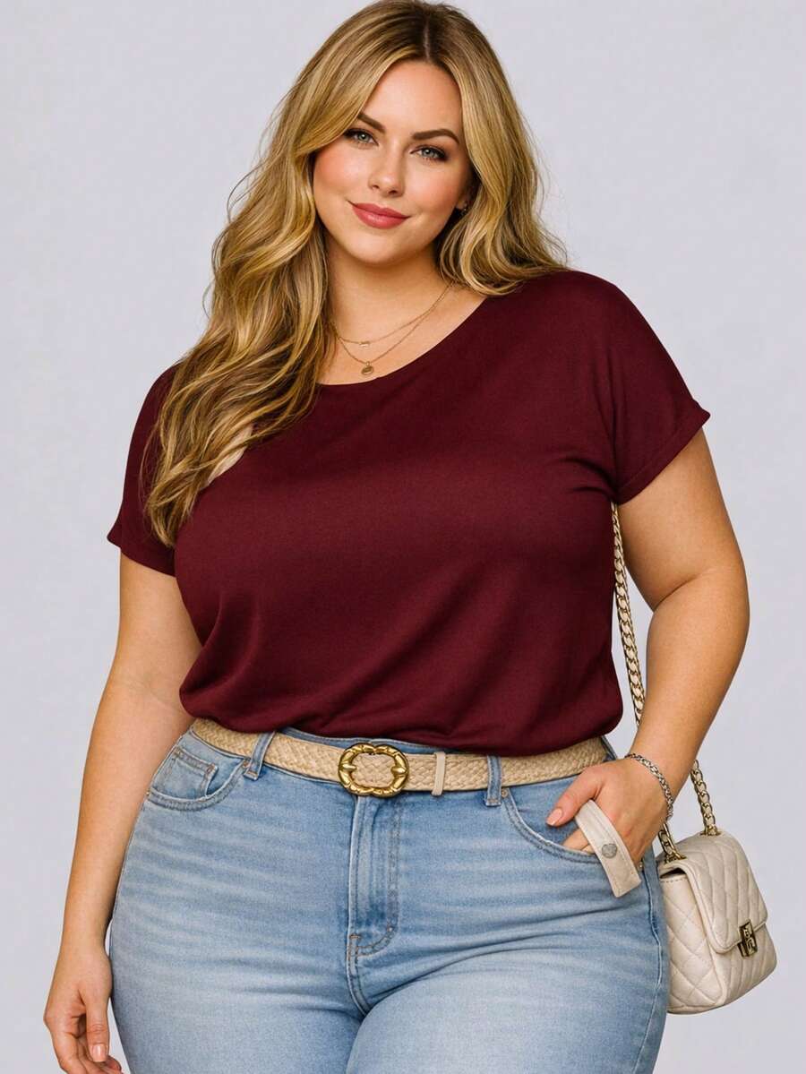 Blusa Plus Size modelo Elegante  feminina premium Manga Morcego Básica em Viscolycra Gola Redonda Confortável Casual